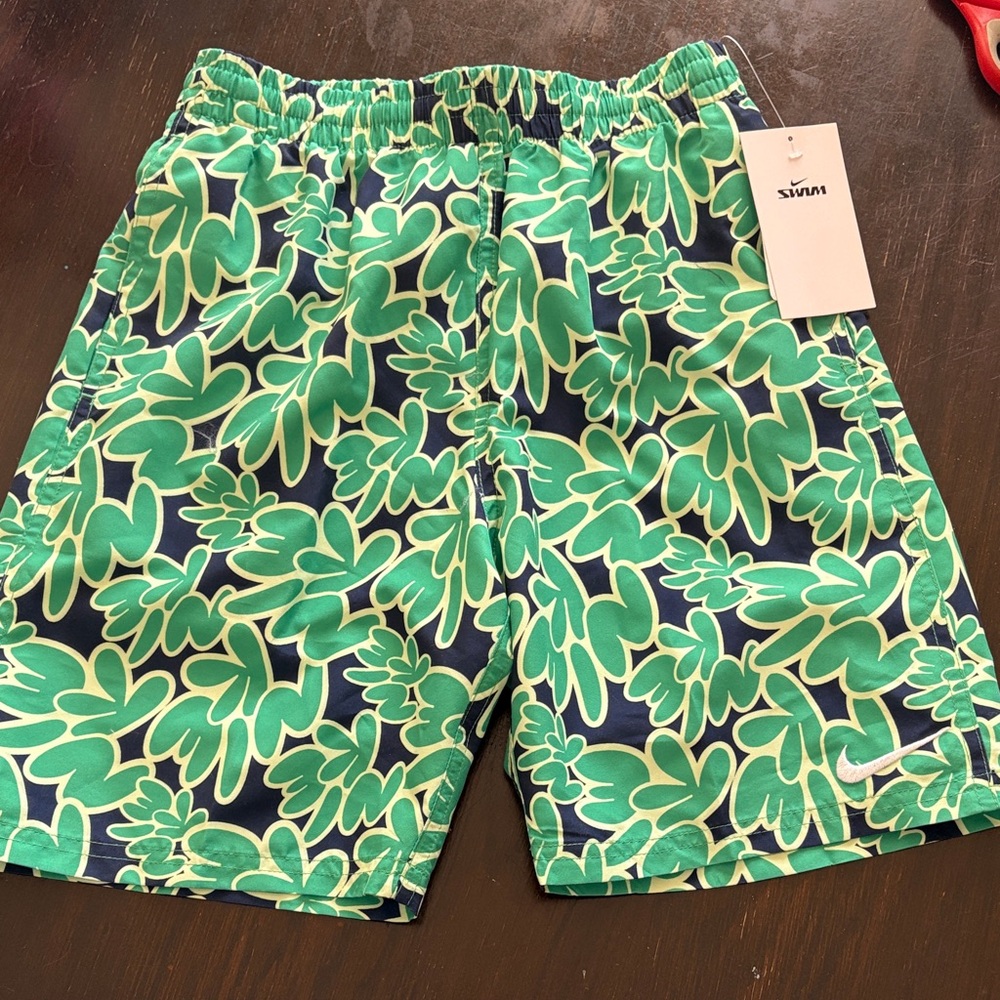 Nike Kids Green Nike Word Print Swim Shorts